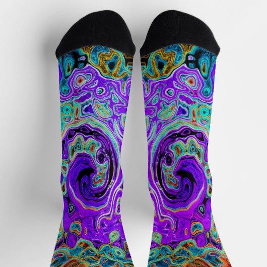 Chaussette Tourbillon Liquide Abstrait Rétro Coloré Violet (Haut)