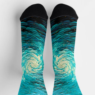 Chaussette Tourbillon océan turquoise abstrait