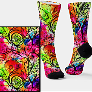 Chaussette Tourbillons Abstraits rose vert