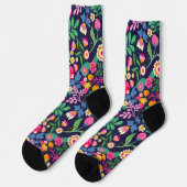 Chaussette Tout sur fond noir avec des fleurs (Gauche)