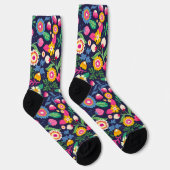 Chaussette Tout sur fond noir avec des fleurs (Droite)