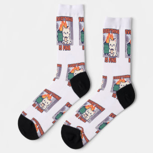 Chaussette Tout va bien chat avec incendie de benne à café