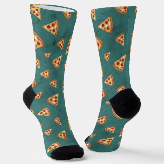 Chaussette Tranches de pizza cool motif turquoise vintage (Angulaire)