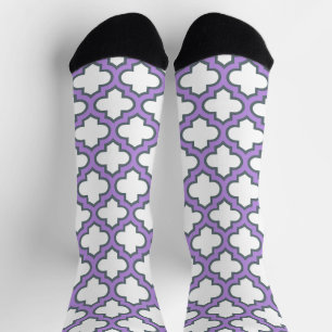 Chaussette Trellis blanc et violet, treillis, Quatrefoil