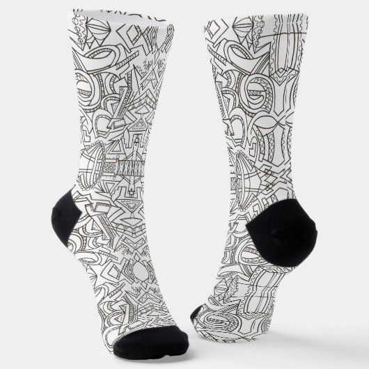 Chaussette Trésor Caché-Noir Et Blanc Moderne Géométrique (Angulaire)