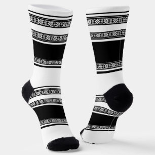 Chaussette Tresse en dentelle noire et blanche et rayures hor
