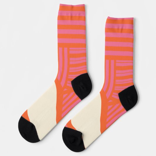 Chaussette Triangle rayures en rose, orange et crème (Gauche)