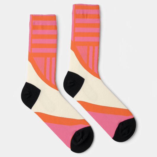 Chaussette Triangle rayures en rose, orange et crème (Droite)