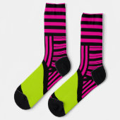 Chaussette Triangle rayures en vert citron, rose chaud et noi (Gauche)