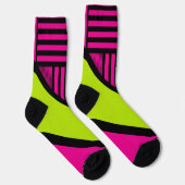 Chaussette Triangle rayures en vert citron, rose chaud et noi (Droite)