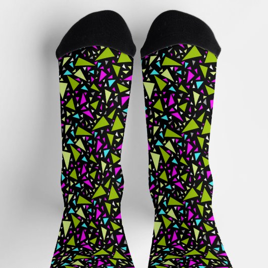 Chaussette Triangles green crimson colors on black background (Haut)