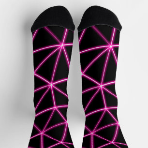 Chaussette Triangles noirs géométriques lignes rose néon rétr