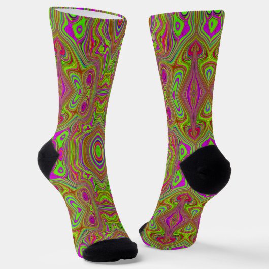 Chaussette Trippy Retro Chartreuse Magenta Motif Abstrait (Angulaire)