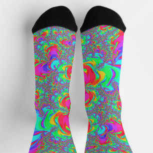 Chaussette Trippy Retro Vibrant Neon Arc-en-ciel Fractal Art