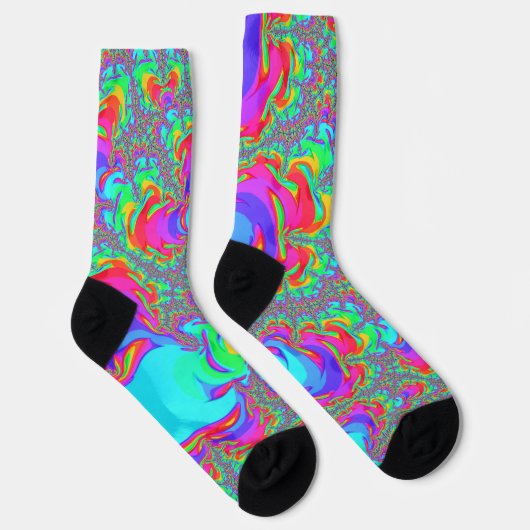 Chaussette Trippy Retro Vibrant Neon Arc-en-ciel Fractal Art (Droite)