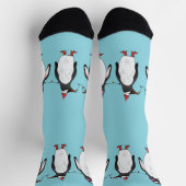 Chaussette Trois Pingouins De Noël Festifs Sur Bleu Clair (Haut)