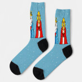 Chaussette Trois Sages Hommes & Snowflakes sur Turquoise (Gauche)