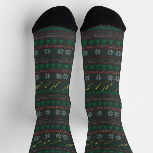 Chaussette Trombone Ugly Christmas Sweater Pattern Holiday (Haut)