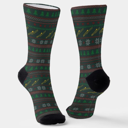 Chaussette Trombone Ugly Christmas Sweater Pattern Holiday (Angulaire)