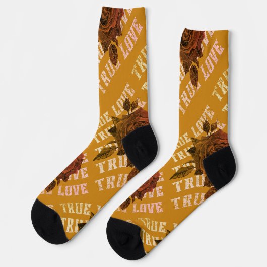 Chaussette True Love Rose Romantique Saint Valentin B&W (Gauche)