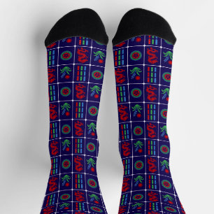 Chaussette Tuiles de Mahjong #4 Rouge Vert Bleu Marine