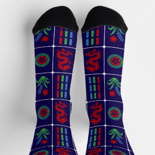 Chaussette Tuiles de Mahjong Énormes #4 Rouge Vert Bleu Marin