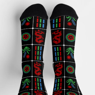 Chaussette Tuiles de Mahjong Énormes #4 Rouge Vert Bleu Noir