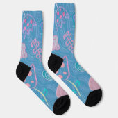 Chaussette Tulipe florale moderne bleu rose et violet (Droite)