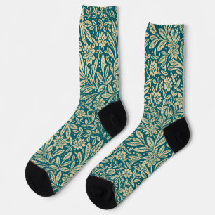 Chaussette Turquoise foncé & Faux or Vintage motif floral
