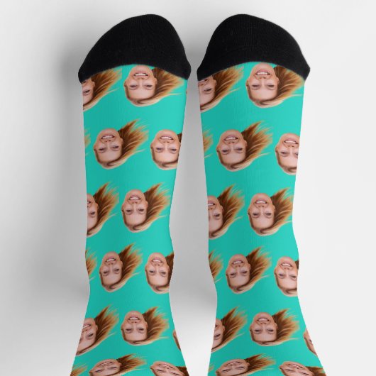 Chaussette Turquoise Funny Personnalisé Photo Visage Femmes (Haut)