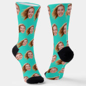Chaussette Turquoise Funny Personnalisé Photo Visage Femmes (Angulaire)
