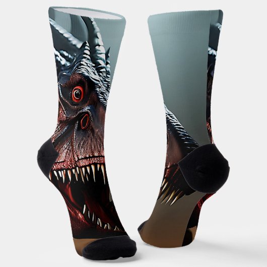 Chaussette Tyrannosaurus Rex Face de peur, Chaussettes d'équi (Angulaire)
