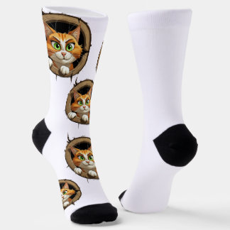 Chaussette Un chat de dessin animé avec des yeux verts brilla