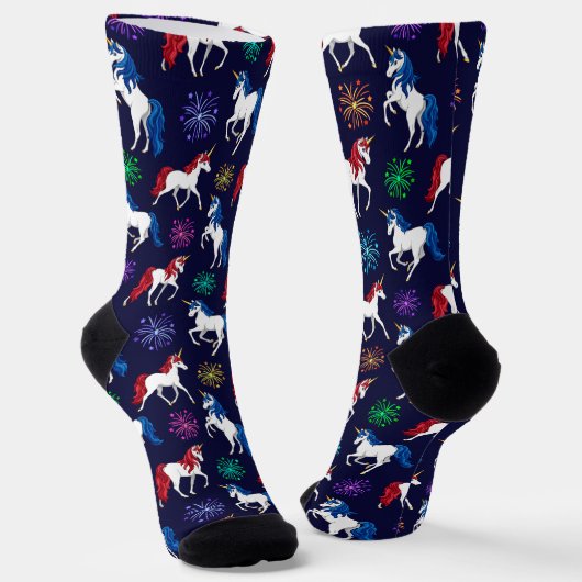 Chaussette Unicornes Bleues Blancs Patriotique Américain (Angulaire)