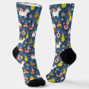 Chaussette Unicornes de Noël amusants et Flamants roses Motif