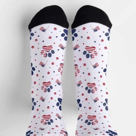 Chaussette USA Flag Paw Print and Stars Pattern Crew Socks (Haut)