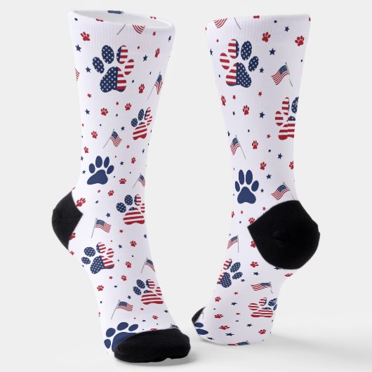 Chaussette USA Flag Paw Print and Stars Pattern Crew Socks (Angulaire)