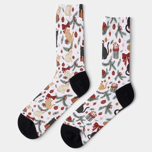 Chaussette ute Cats and Christmas Decorations Pattern Socks (Gauche)