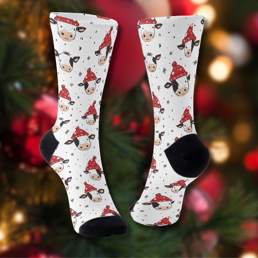 Chaussette Vache de Noël Père Noël Cute Rouge Noir et Blanc