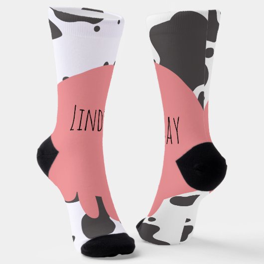 Chaussette Vache drôle motif nom rose (Angulaire)