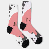 Chaussette Vache drôle motif nom rose (Droite)