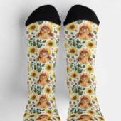Chaussette Vaches Highland et fleurs de tournesol jaune (Haut)