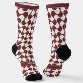 Chaussette Vagues abstraites rouges et blanches avec texte (Angulaire)