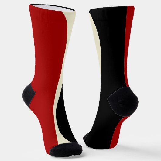 Chaussette Vagues simples 2 en rouge et crème (Angulaire)