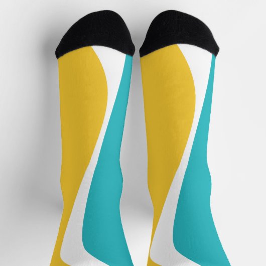 Chaussette Vagues simples 2 en Turquoise, Jaune et Blanc (Haut)