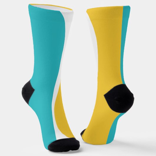 Chaussette Vagues simples 2 en Turquoise, Jaune et Blanc (Angulaire)