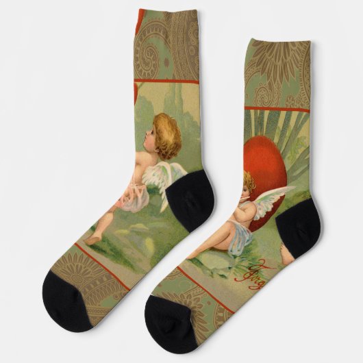 Chaussette Valentine Cupids Love Antique Vintage (Gauche)