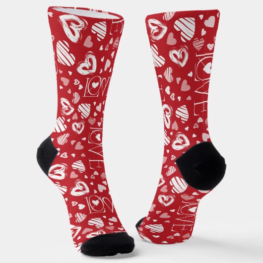 Chaussette Valentines artisanales typographie motif coeurs (Angulaire)
