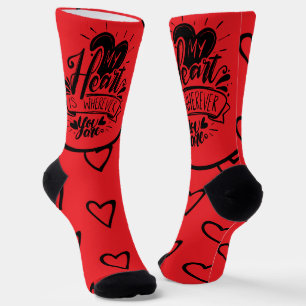 Chaussette Valentines Day Hearts Red Black Citation