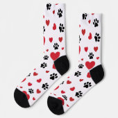 Chaussette Valentine's Day Paw Prints and Red Hearts Pattern (Gauche)